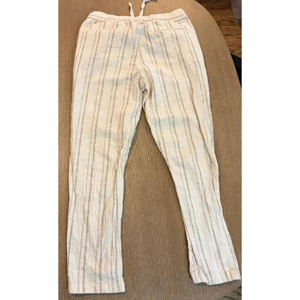 Zara sz Medium Striped Linen‎ Cotton Blend Women’s Pants Cream Drawstring